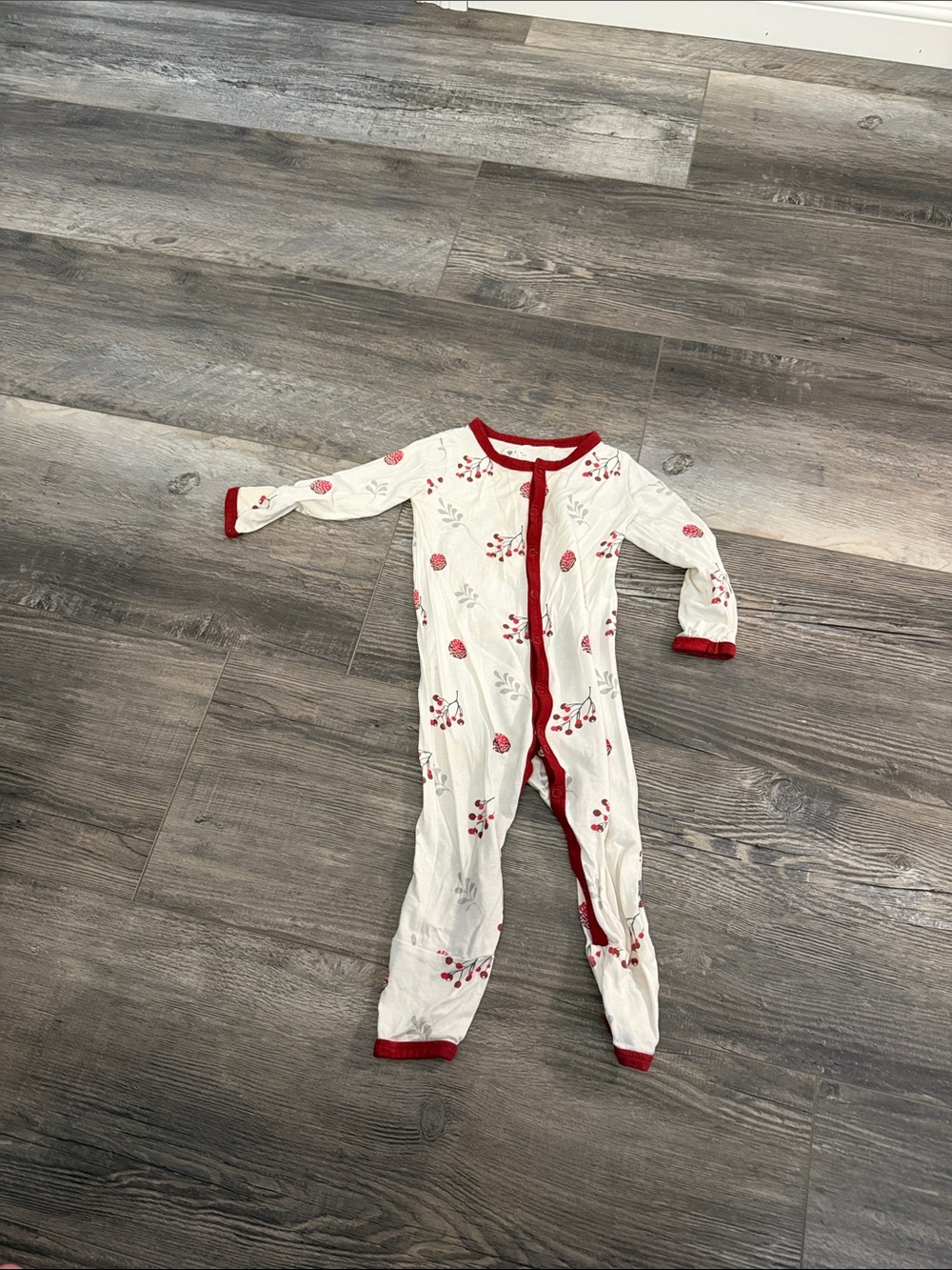 Kyte Baby Kids Red Trim White Floral One-Piece Pajama